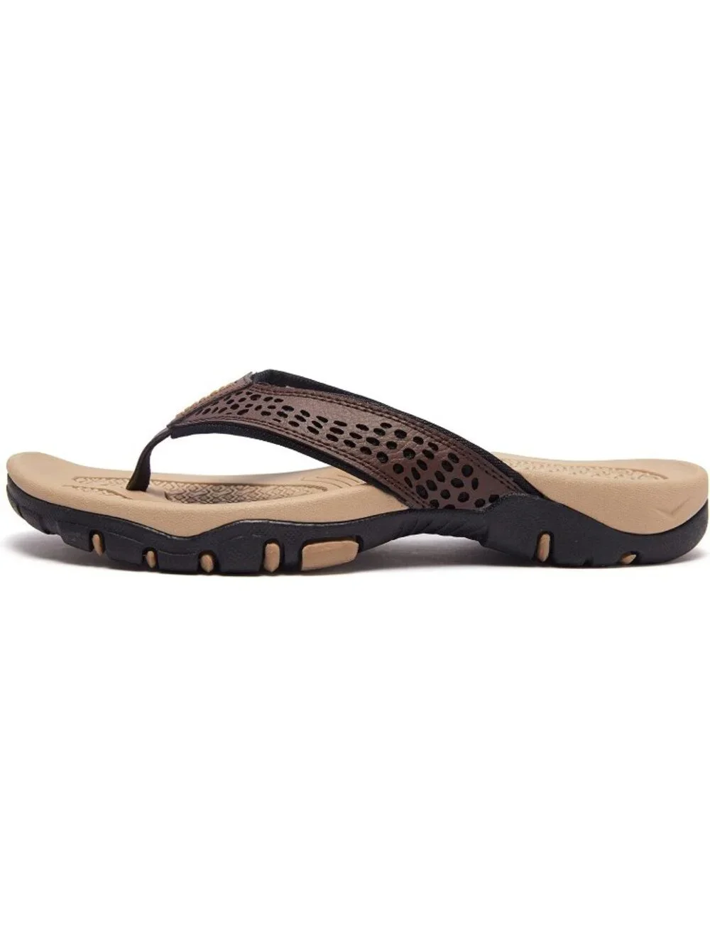 Men's Brown And Beige Sport Flip Flops Comfort Outdoor Casual Thong Sandal Shoes